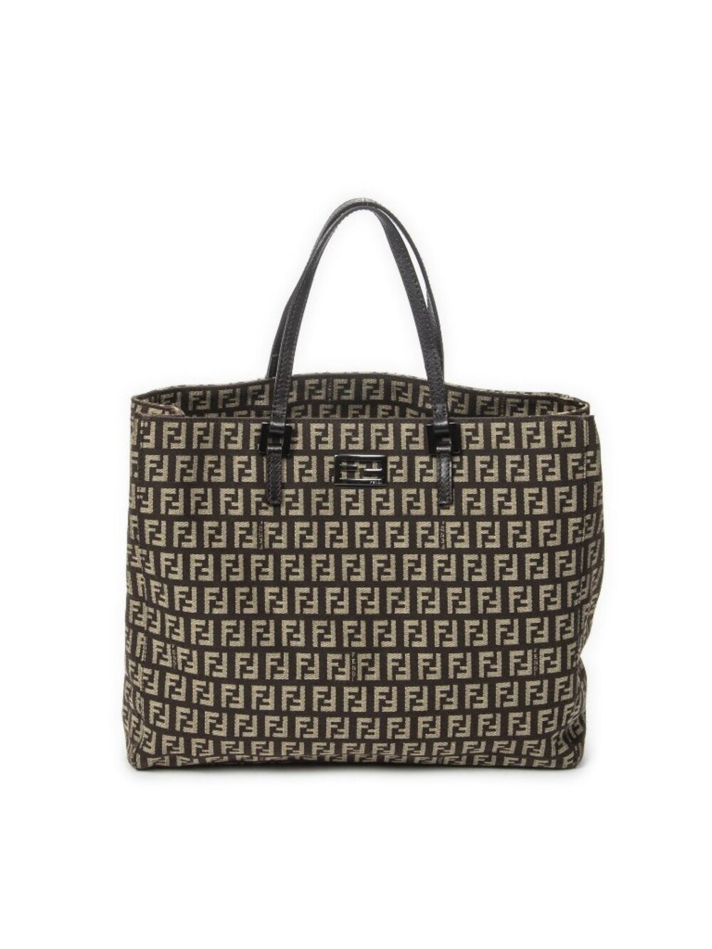 Fendi Small Square Shopping Tote Bag Dark Brown Khaki Zucchino Canvas